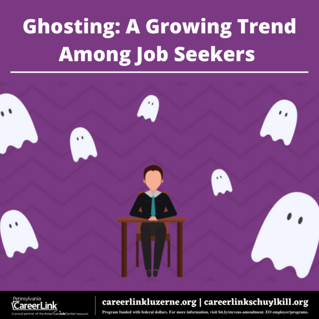 Illustrated graphic with title "Ghosting: A growing trend among job seekers"